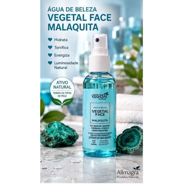ÁGUA DE BELEZA VEGETAL FACE MALAQUITA – VEGETAL DO BRASIL | TÔNICO FACIAL HIDRATANTE | 120 ML