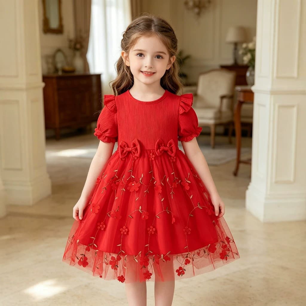 Vestido confortável e elegante de verão para meninas de 1 a 8 anos