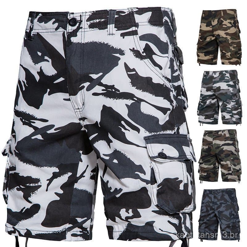 Bermuda Cargo Masculina Camuflada 29-44, Com Bolsos, Para Uso Urbano e ao Ar Livre, Comprimento até o Joelho, Casual de