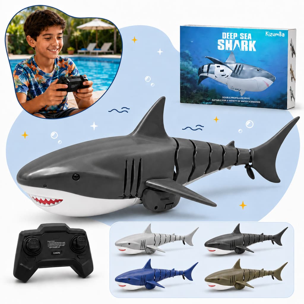 Brinquedo Tubarão Shark de Controle Remoto Articulado Recarregável Àquatico Para Piscina Banheira Rc Kizumba