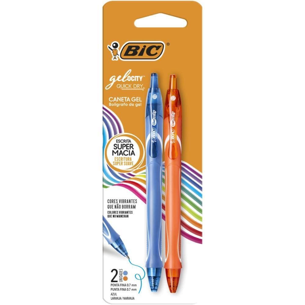 Caneta GEL BIC Quick DRY AZ CL./LAR. Blister