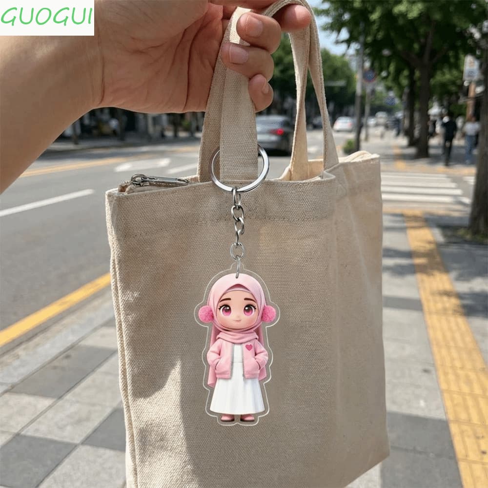 Chaveiro De Design Plano GUOGUI 2D , Leve E Fofo Estilo Hijab Para Meninas , Decorações De Mochila