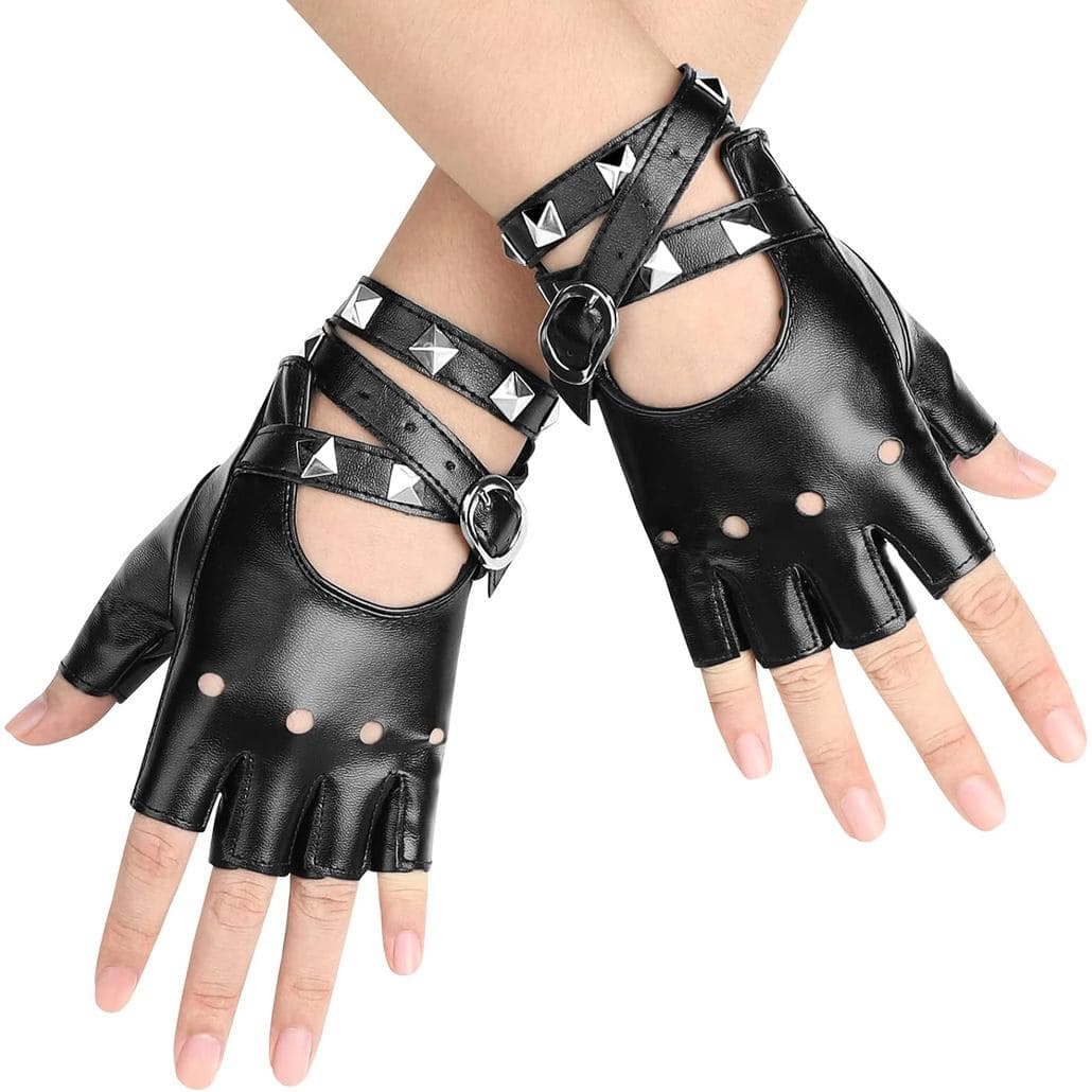 Luvas Punk de Couro Accmor, Luvas Sem Dedos para Mulheres, para Condução, Ciclismo, Esportes, Cosplay, Performance, Luva