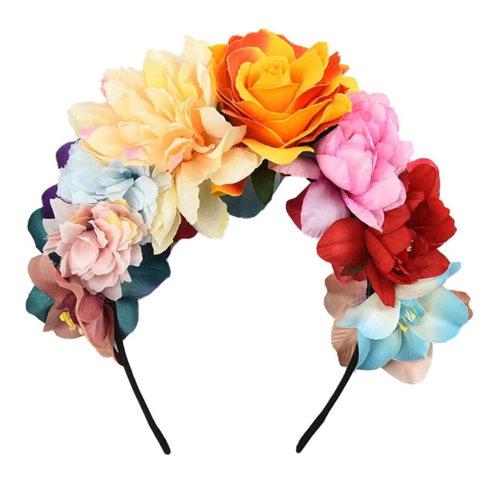 Tiara de Flores Rosa Mexicana, Faixa de Cabelo Floral, Acessório de Cabelo para Cosplay, Halloween e Festa de Casamento
