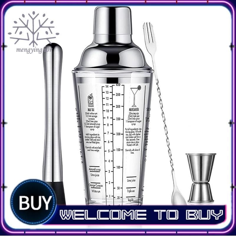Coqueteleira De Vidro De Aço Inoxidável , Tampa À Prova De Vazamento , Boston Shaker Com Jigger , 400ml , Bebidas Mistas