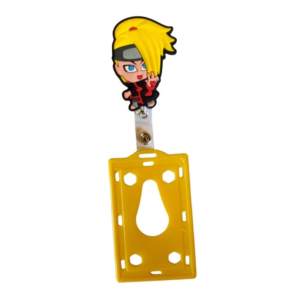 Kit Porta Crachá Retrátil Personalizado Personagem Deidara - Naruto + Porta Cartão Amarelo