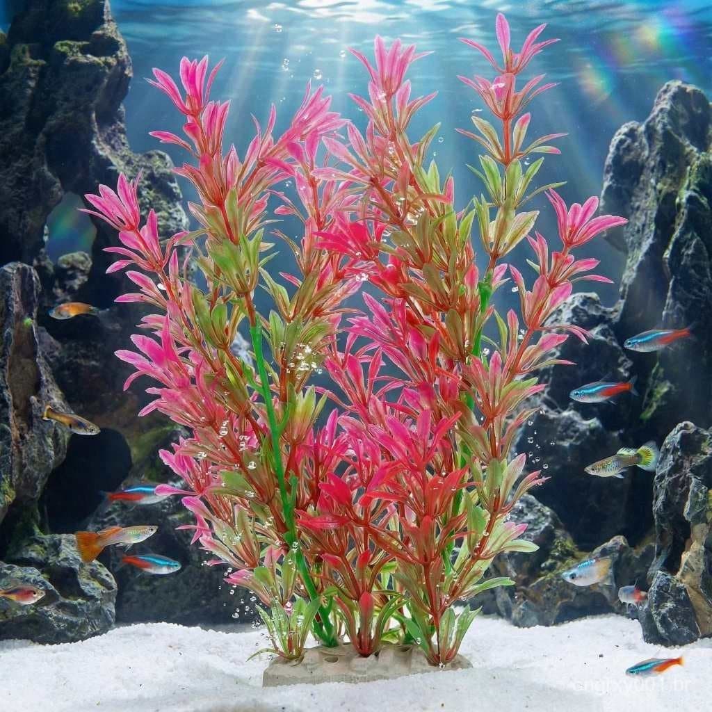 Planta Artificial Aquario Enfeite e Decoração Rosa 23cm CU03