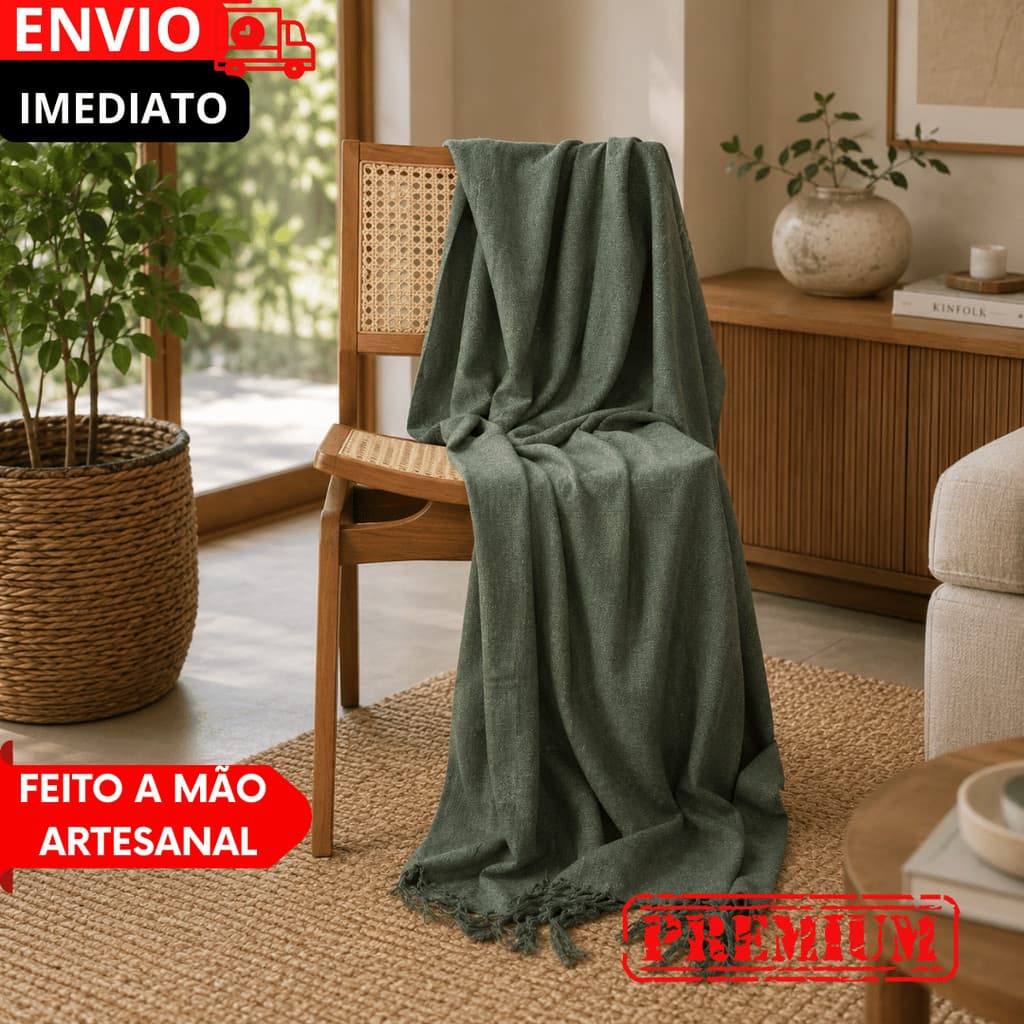 Manta Para Sofá GG e Peseira De Cama VERDE E Cru Detalhe Em Quadriculado artesanais a mão