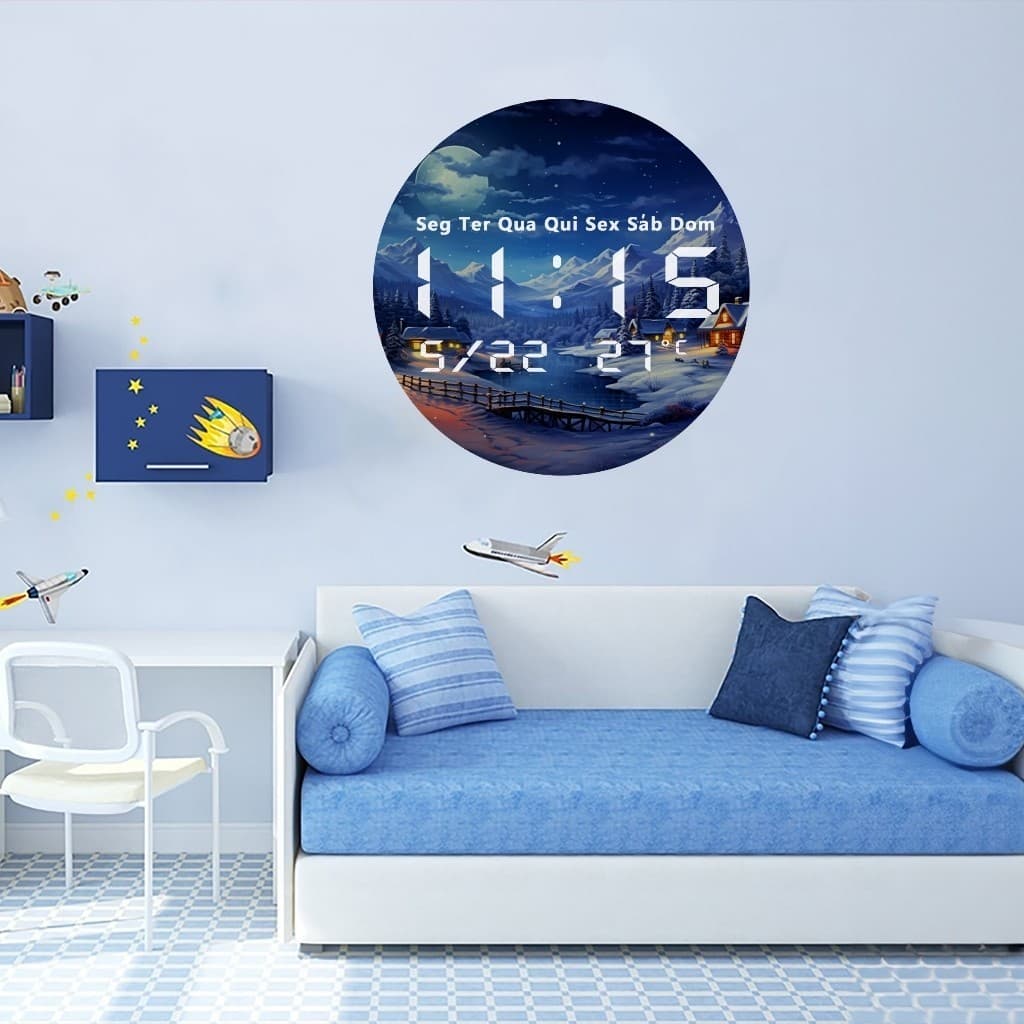 Relógio 3D de parede Moderno Decorativo Planetas Espaço Lua Decoração Parede Quarto Escritório