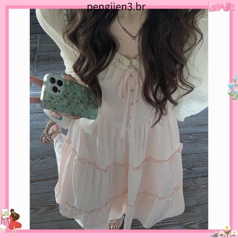 Renda francesa costura rosa estilingue vestido Cardigan conjunto de duas peças verão férias estilo suave saia de comprim