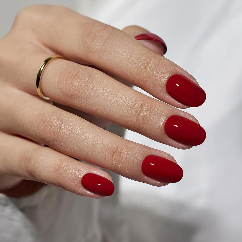 BTArtbox Unhas Postiças Curtas - Unhas Postiças Vermelhas Curtas Ovais com Cola para Unhas, Ajuste Perfeito, Unhas Reuti