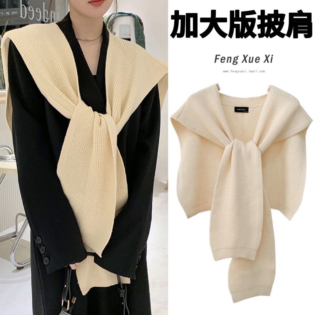 Primavera outono versão grande lã malha exterior xale feminino versão coreana All-Match decoração colar falso verão ar c