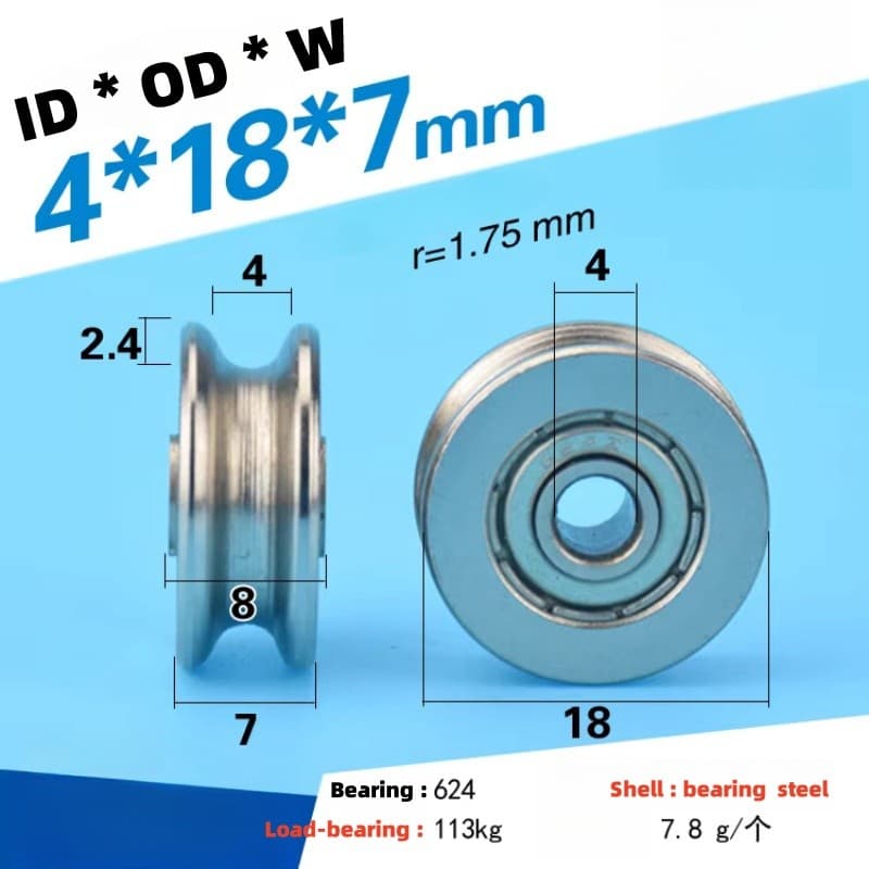 Polia De Rolamento De Roda De Aço 4x18x7 , 8 Peças , 4mm De Diâmetro Interno , Côncava Em Forma De U , Elevação Antiferr