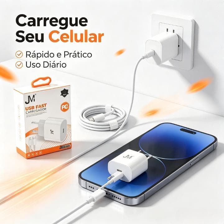 Carregador USB Fast para Celular Rápido e Prático Uso Diário Carregue Seu Celular com Eficiência e Conveniência