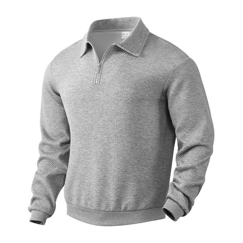 Outono inverno americano Retro pesado moletom Jacquard manga longa lapela meio zíper topo masculino