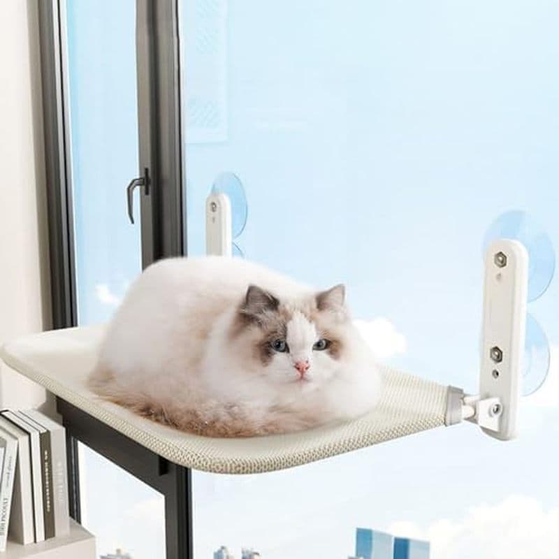 Poleiro De Janela Para Gatos Sem Fio-Rede Confortável Com 4 Ventosas , Fácil Instalação , Resistente E Larga , Camas Dob