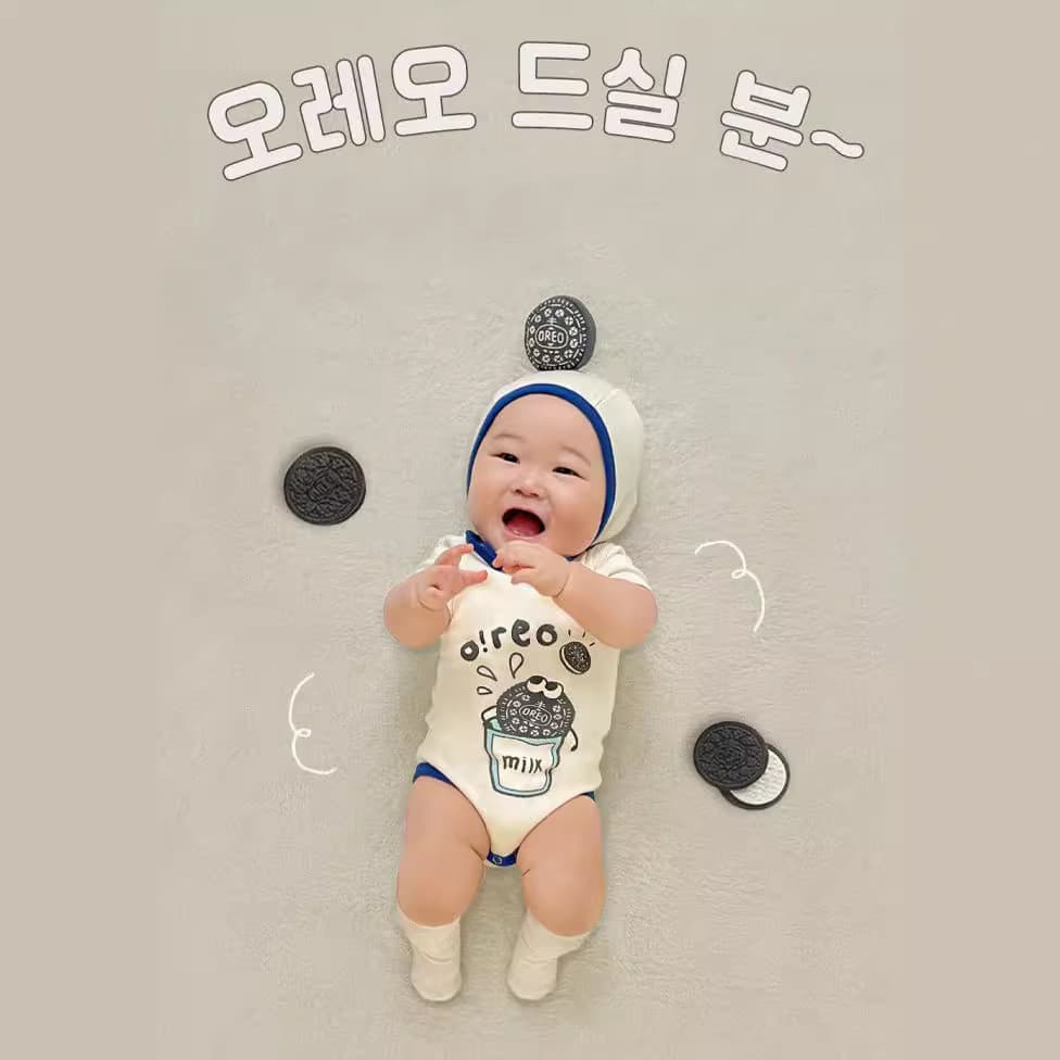 26 verão versão coreana macacão ins Oreo impressão estilo macacão de bebê de manga curta macacão de bebê