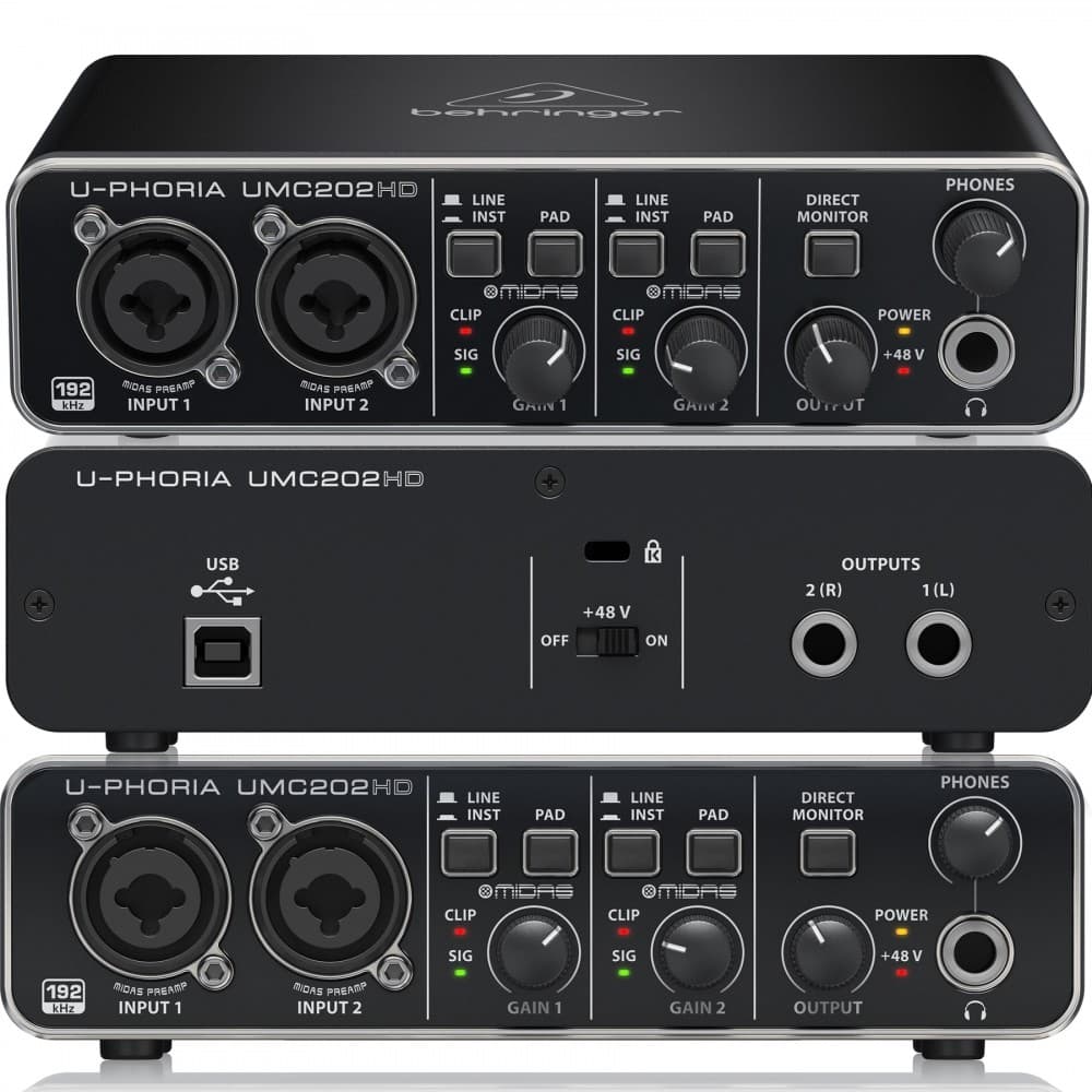 Interface de áudio USB Behringer U-Phoria UMc202HD, cor preta