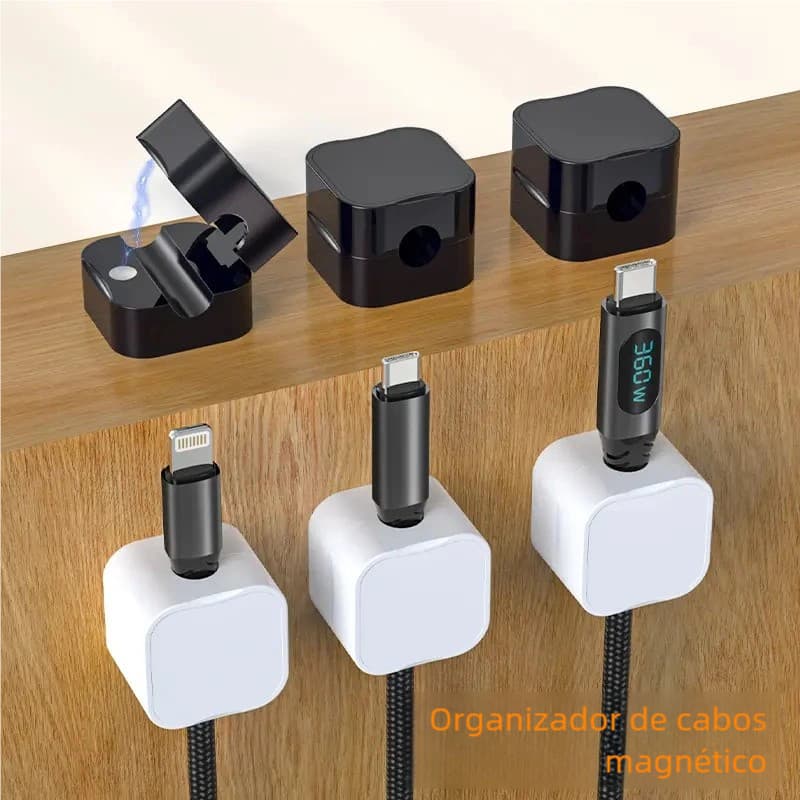 Organizador de Cabos Magnético Portátil - Fixador de Fios Autoadesivo, Prático para Viagens e Trabalho