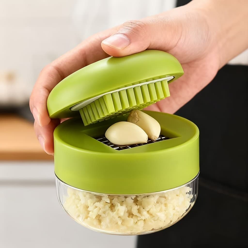 Mini Picador De Alho E Prensa Com Recipiente , Moedor Manual , Lâminas De Aço Inoxidável