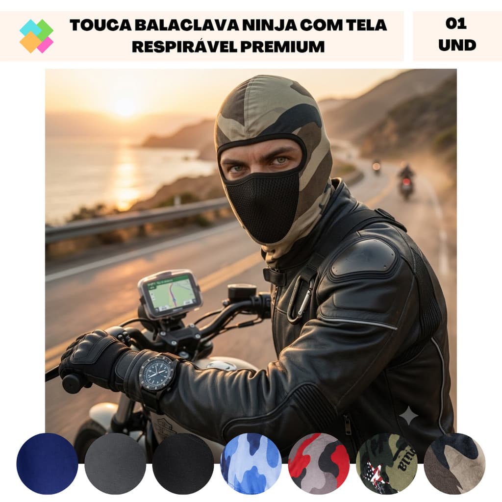 Touca Balaclava Ninja Com Tela Respirável Premium (1 Und)