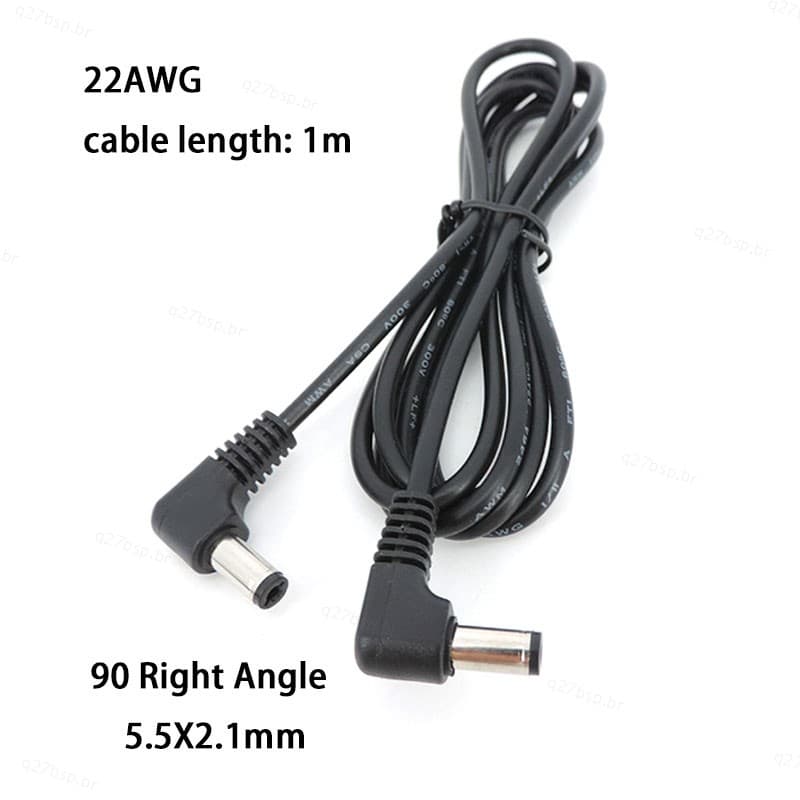 1m DC Macho Para Plugue De Alimentação Em Forma De L 5.5X2.1mm Ângulo Reto Jack Estender Cabo Conector 22AWG 3A BR27B