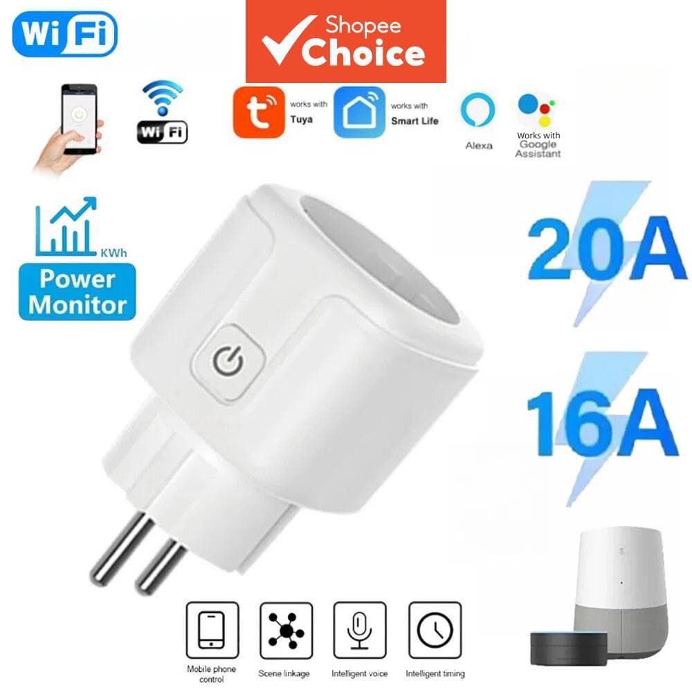 Tomada Inteligente Ue 16/20A WiFi Com Monitoramento De Energia Suporte Controle Voz Em Casa Para Google Assistente Funci