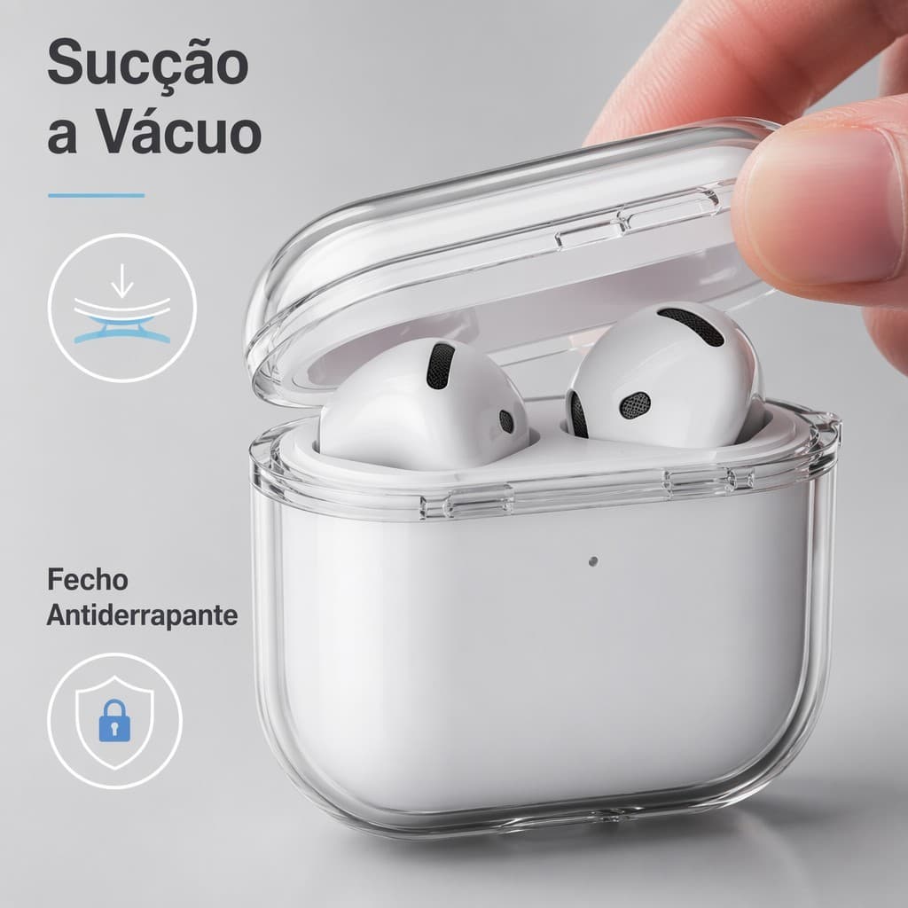 Case Cristalino Invisível para AirPods 1 2 3 4 Pro Pro 2, Capinha Transparente Premium Antiamarelamento