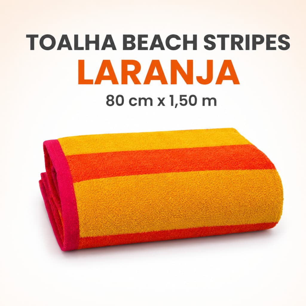 Toalha de Praia Beach Stripes Laranja 80x150cm Grande Listrada Macia Absorvente para Piscina
