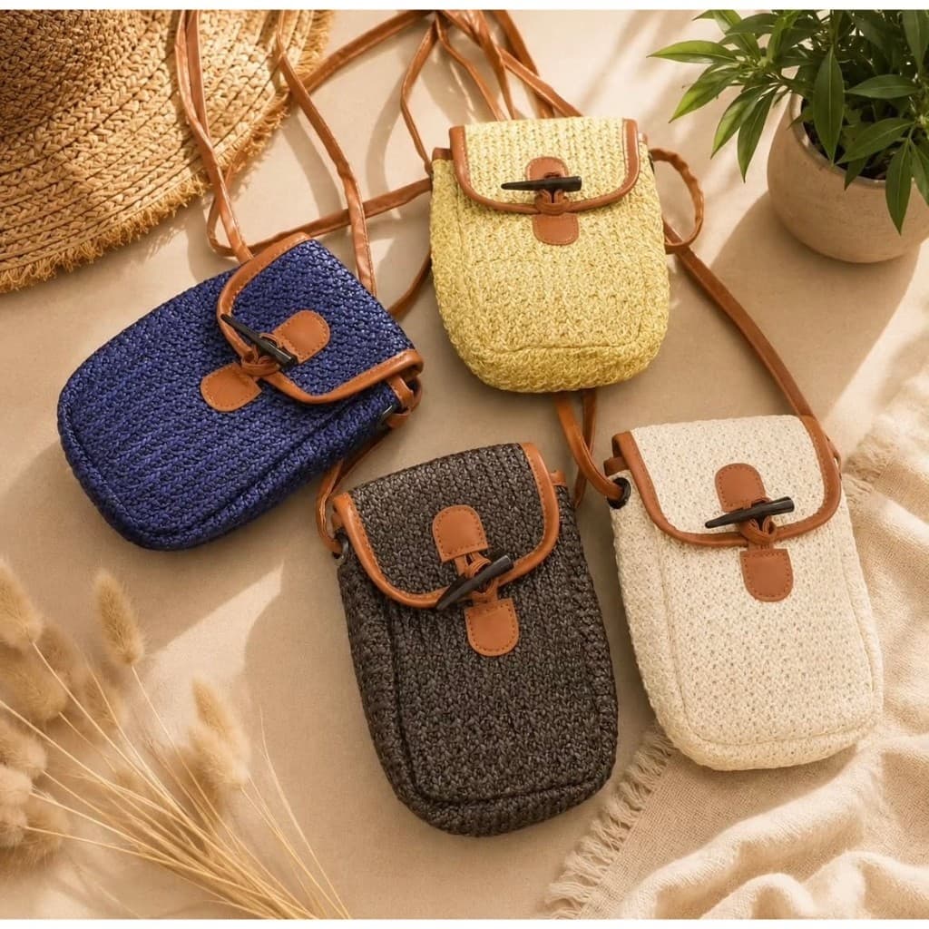 Verão verão viagem Mini mensageiro pequeno saco feminino 2026 novo estilo palha do telefone móvel pequena bolsa de ombro
