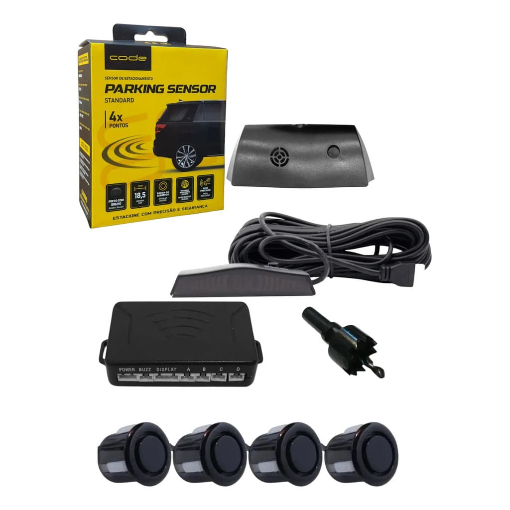 Sensor Estacionamento Code 4 Pontos Preto brilhante Display Sinal Sonoro
