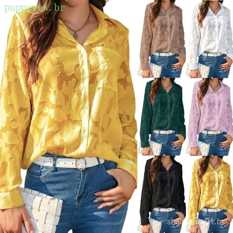 PUP Sunshine Swing Blusa Feminina Branca Elegante Transparente Com Botões Para Ba QM0Y