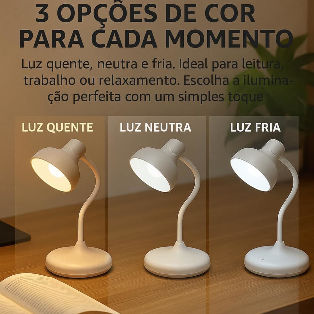 Luminária De Mesa Abajur Quarto Articulável Led Touch Esc...