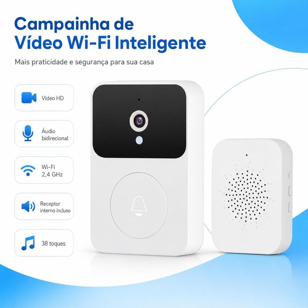 Campainha Vídeo Inteligente Wifi Interfone com Câmera Áudio Bidirecional para Casa Segurança Residencial