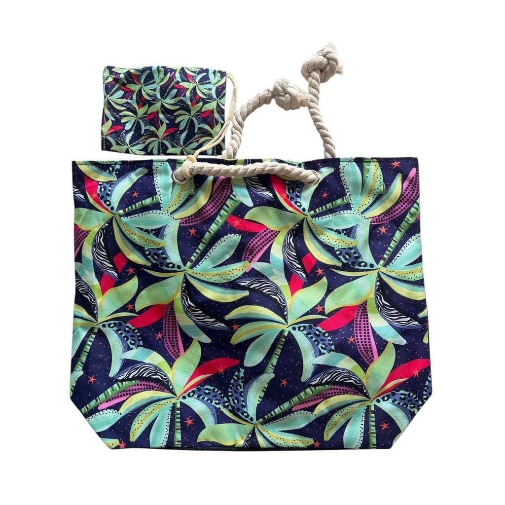 Bolsa de praia feminina estampada com carteira karini black