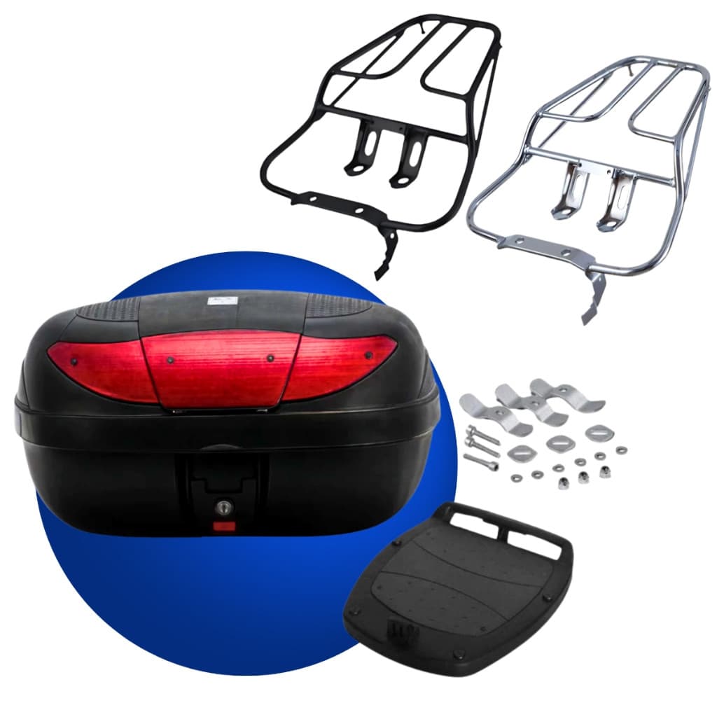 Bagageiro + Baú 45 litros Titan 150 2004 2005 2006 2007 2008 Cromado e Preto Pro Tork Original Loja3247