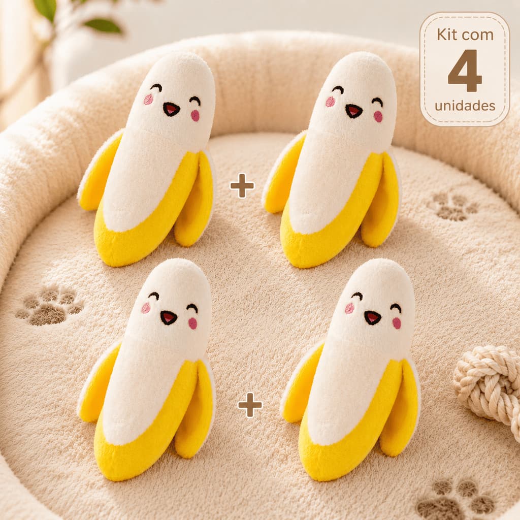 Brinquedo Pet Banana Pelúcia Poliéster com Apito Mordedor Cachorro Gato Cão Felino Interativo 13cm Presente