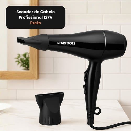 Secador de Cabelo Profissional 1800W 127V Preto 2 Velocidades Bico Direcionador Éclat Air.