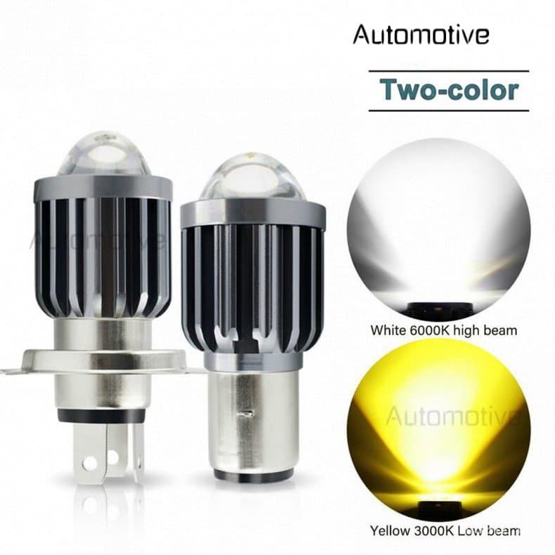Lâmpadas LED para Faróis de Motocicleta H6 BA20D H4 PX15D com Lente, Farol de Duas Cores Hi Lo, Acessórios para Scooter,