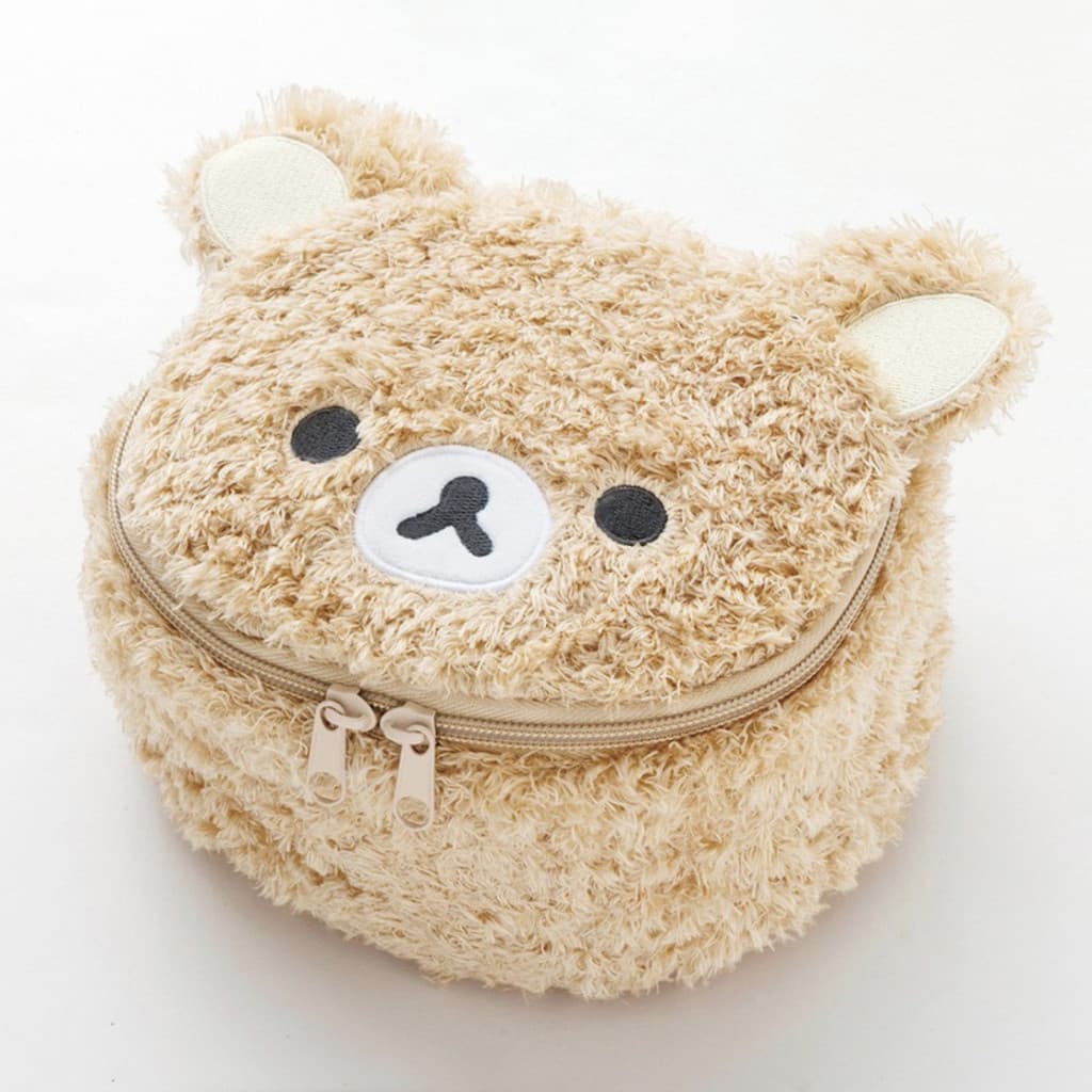 Bonito dos desenhos animados Rilakkuma bonito cordeiro velo portátil Oval saco cosmético grande capacidade tridimensiona