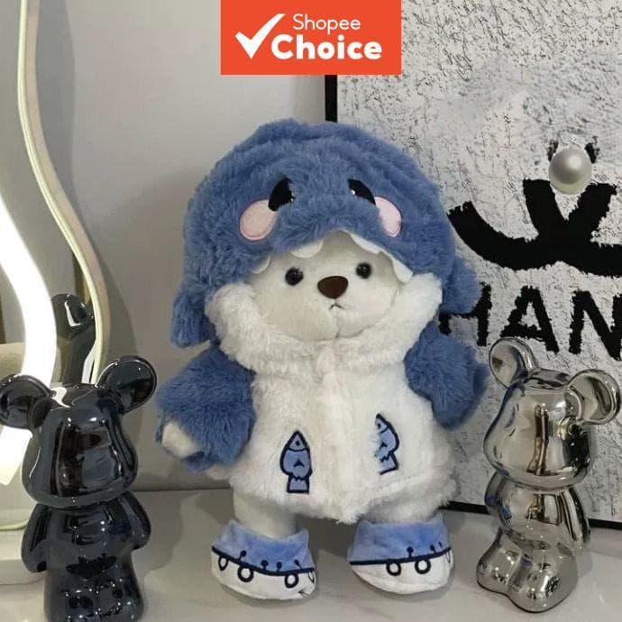 Tubarão Fofo Transforma-se em Urso de Pelúcia Pequeno, Brinquedo de Pano de Animal Recheado Macio para Meninas, Ideia