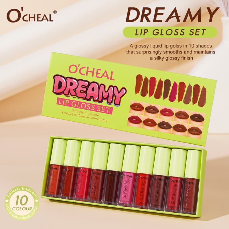 Conjunto de Brilho Labial O’CHEAL de Dez Cores, Hidratante, Sedoso e de Longa Duração