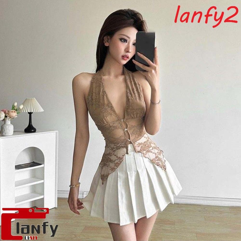 LANFY Colete De Gravata Com Cadarço , Suspensor , Camisola De Renda Vazada , Tops Curtos Transparentes E Justos , Espart