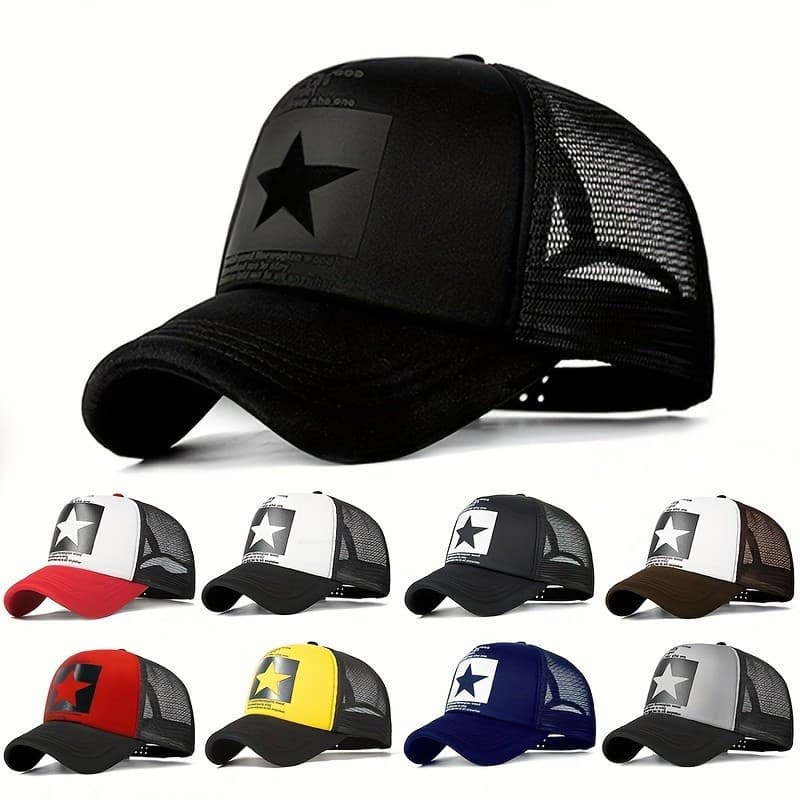 Boné Trucker Unissex com Estampa de Pentagrama, Malha Respirável, Leve, Boné de Beisebol, Boné Casual Esportivo para Mul