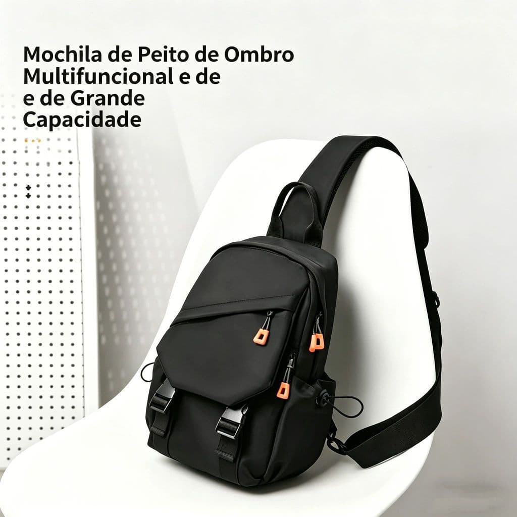 Mochila Sling Impermeável Multifuncional - Bolsa Transversal Grande Capacidade para Trabalho, Viagem, Academia e Dia a