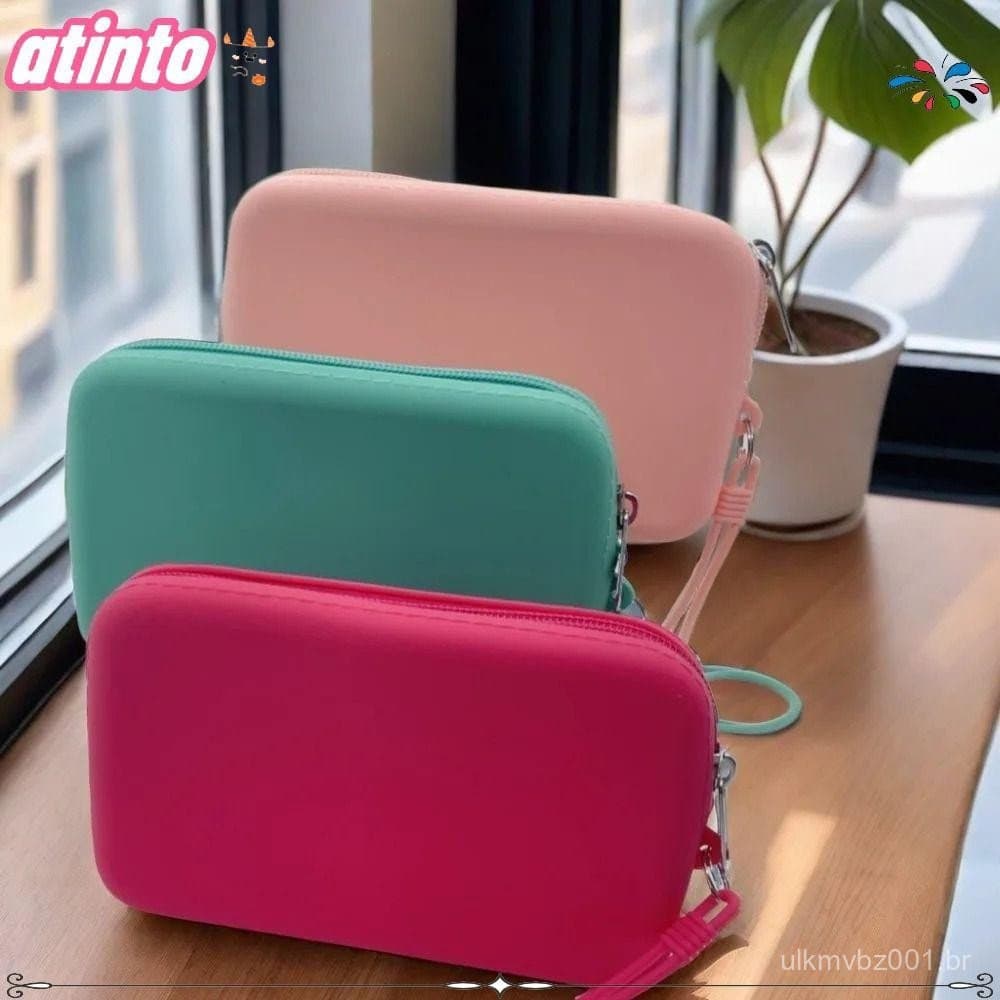 Bolsa De Moedas ATINTO , Viagem À Prova D'água Com Zíper Papelaria De Cor Sólida De Silicone Para Estudantes