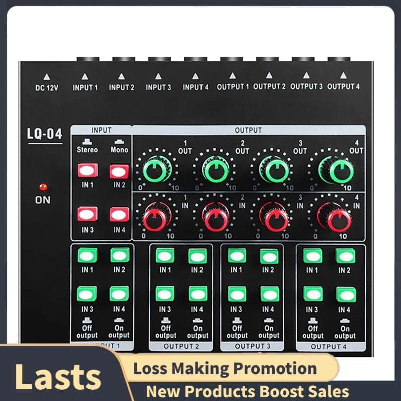 - LQ04 Mixer De 4 Canais Amplificador De Fone De Ouvido Interface De Gravação De Placa De Som Com Dj Áudio Plugue Ue