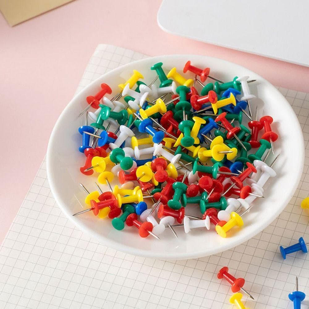 100 Pçs Pushpin Percevejo , Placa De Cortiça De Plástico Tachas Pinos De Pressão , Cartões De Parede Fotos Polegar