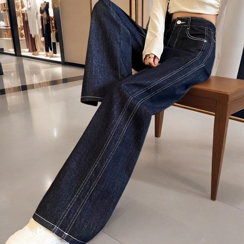 Cintura alta Denim azul calças de brim retas femininas primavera outono inverno 2026 novo estilo moda quente menina solt