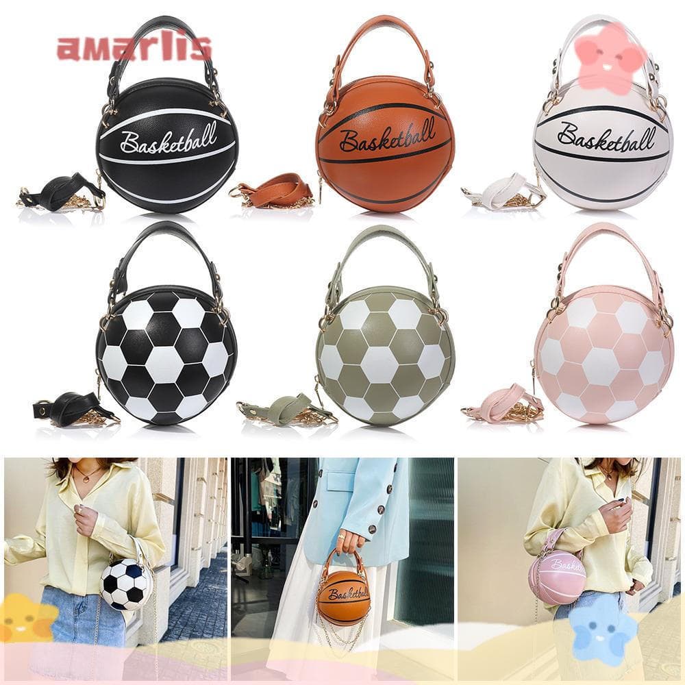 Bolsa de Ombro Feminina de Couro Amarlis com Design Exclusivo em Forma de Bola de Futebol/Basquete M123